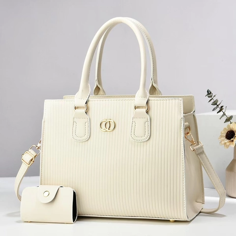 Sac Bandoulière Femme en Cuir PU Rayé Gaufré Ensemble Sac à Main Grande Capacité Avec Bandoulière Amovible Sac Cabas Mode