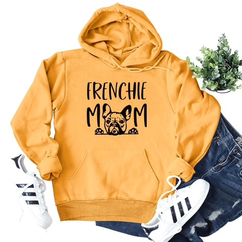Felpa Con Cappuccio Frenchie Mom Da Donna Stampa Bulldog Francese Maniche Lunghe Coulisse Vestibilità Comoda In Cotone Casual