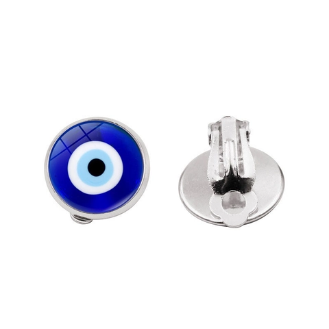 Women Vintage Evil Eye Clip On Earrings No Piercing Turkish Nazar Blue Eye Glass Cabochon Copper Alloy Earrings Jewelry