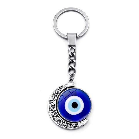 Turkse Boze Oog Maan Sleutelhanger Zinklegering Glas Roterende Halve Maan Bedel Etnische Stijl Sleutelring Cadeau