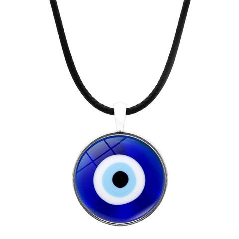 Turkish Evil Eye Necklace For Women Men Glass Pendant Zinc Alloy Frame With Black Leather Cord Boho Amulet Fashion Jewelry Gift