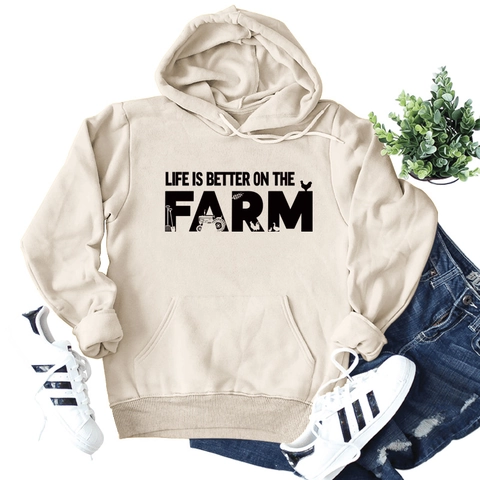 Damen Casual Baumwollmischung Hoodie Life Is Better On The Farm Buchstabendruck Kapuzenpullover Mit Kängurutasche Oberteil