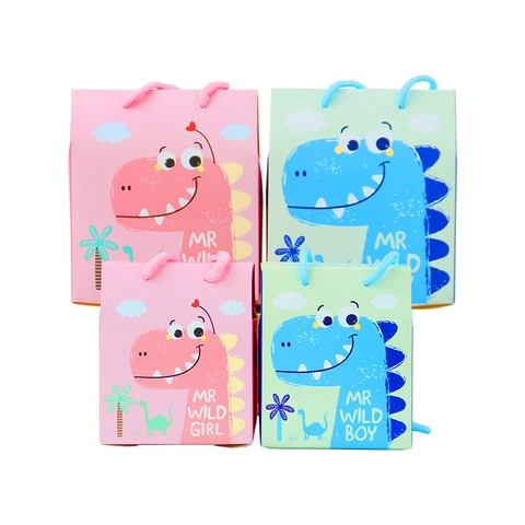 Bolsas de Regalo de Dinosaurio Animado Cartulina Blanca Bolso de Mano Caja de Caramelos para Fiesta Cumpleaños de Bebé Animales Lindos Bolsas de Papel