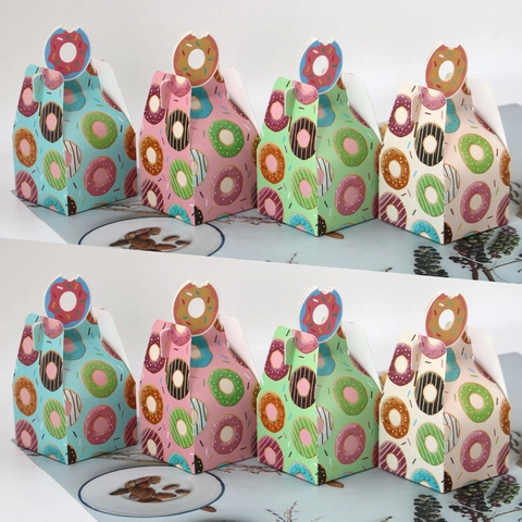 Cajas De Regalo Temáticas De Donas Papel Cartón Embalaje Caramelos Con Asa Para Boda Cumpleaños Panadería