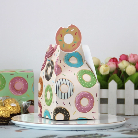 Cajas De Regalo Temáticas De Donas Papel Cartón Embalaje Caramelos Con Asa Para Boda Cumpleaños Panadería