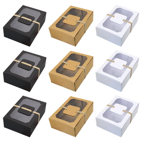 Large Kraft Paper Cake Box With PVC Window Hemp Rope And Tags For Cookies Candy Wedding Party Favor Gift Wrapping Box