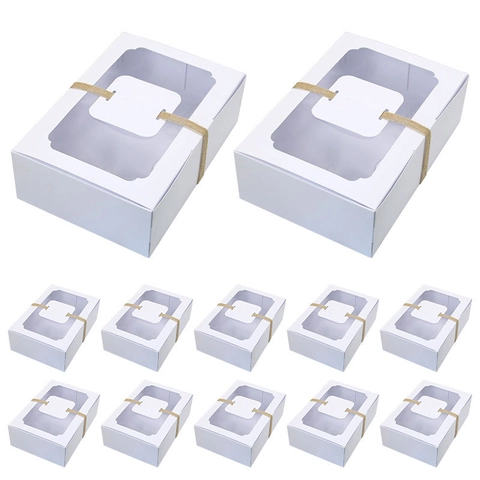 Large Kraft Paper Cake Box With PVC Window Hemp Rope And Tags For Cookies Candy Wedding Party Favor Gift Wrapping Box