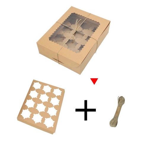 Cupcake Box With Transparent Window Kraft Paper White Cardboard Muffin Box Includes Inner Tray And Ribbon For Bakery Party Home