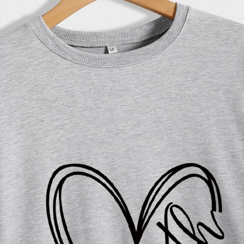 Women Crewneck Sweatshirt Heart Math Print Long Sleeve Casual Streetwear Loose Pullover Top Cotton Blend