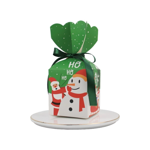 Christmas Paper Gift Box Folding Apple Candy Box With Satin Ribbon Bow Santa Claus Snowman Gingerbread Man Pattern Holiday Party Favor Packaging Box