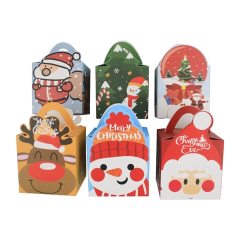 Christmas Apple Gift Box Cartoon Santa Snowman Reindeer Pattern Holiday Party Candy Packaging Paper Handheld Box