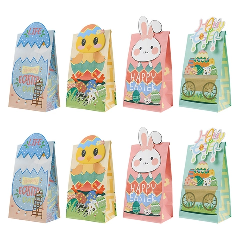 Easter Theme Kraft Paper Gift Bags DIY Cartoon Bunny Chick Egg Candy Packing Party Treats Celebration