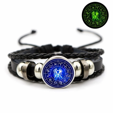 Bracelet En Cuir Tressé Lumineux Constellations Alliage Verre Multicouche Bijou Réglable Cadeau Unisexe