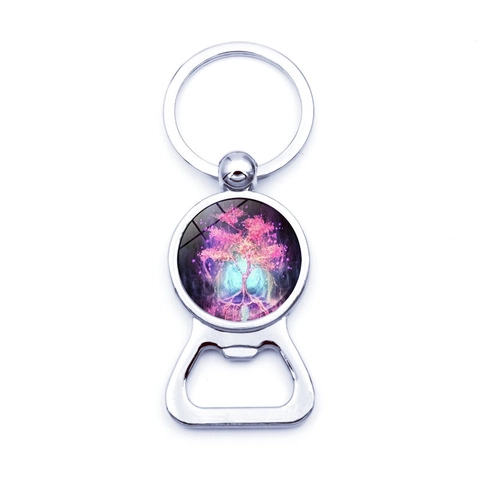 Tree Of Life Bottle Opener Keychain Vintage Zinc Alloy Glass Time Gem Metal Key Ring Pendant For Daily Gift Party