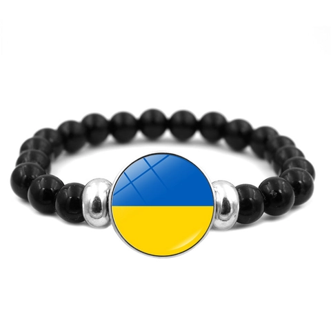 Nationale Vlag Kralen Armband Met Tijd Edelsteen Glas Hanger Zwarte Hars Kralen Stretch Armband Voor Unisex Souvenir Sieraden