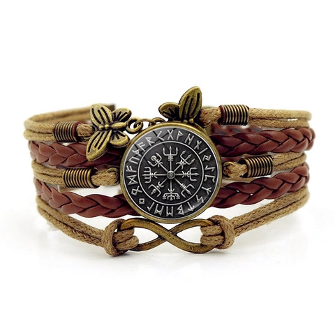 Viking Compass Multilayer Leather Bracelet Vintage Rune Infinity Butterfly Braided Wrap Bracelet For Men Women Punk Jewelry