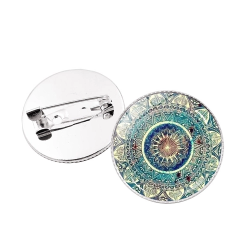 Bohemian Mandala Flower Round Brooch Pin Vintage Alloy Glass Cabochon Badge For Women Jewelry Accessories Gift