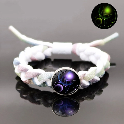 Braccialetto Intrecciato Zodiacale Luminoso Brilla Al Buio 12 Costellazioni In Lega Vetro Pelle Regolabile Gioielli Per Uomo Donna