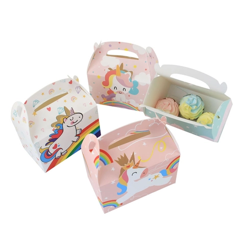 Einhorn Geschenkbox Handheld Karton Regenbogen Muster Geburtstagsparty Süßigkeiten Keks Cupcake Verpackung Süß Für Kinder