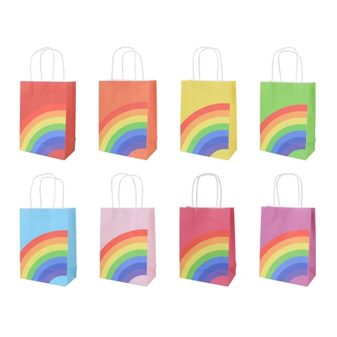 Rainbow Paper Gift Bags With Handles For Party Favor Birthday Wedding Kraft Paper Goody Bags Small Handle Bags Multicolor