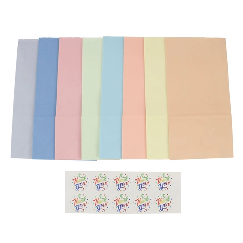 Juego de Bolsas de Papel Kraft Multicolor Con Pegatinas Thank You Resistentes al Aceite Bolsas de Embalaje de Alimentos para Fiesta Boda Panadería Galletas Pan Dulces