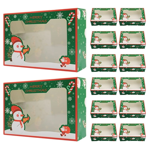 Weihnachts Plätzchen Geschenkbox Weißer Karton Transparentes Fenster Faltverpackung Weihnachtsmann Rentier Muster Festlicher Backbehälter