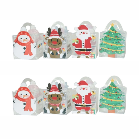 Scatola Regalo di Natale in PVC Trasparente Con Maniglia Per Caramelle Biscotti Bomboniere Motivi Babbo Natale Renna Pupazzo di Neve Albero Confezione