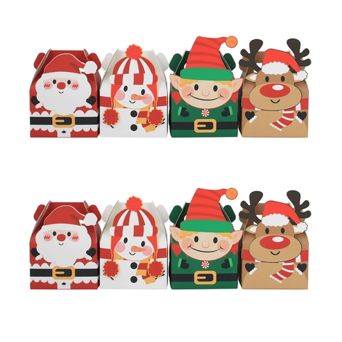 Christmas Portable Paper Gift Box Square Candy Muffin Case Santa Snowman Reindeer Elf Pattern Party Handheld Dessert Packaging Box