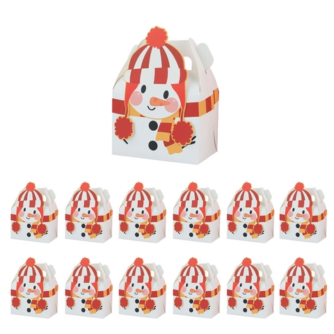 Christmas Portable Paper Gift Box Square Candy Muffin Case Santa Snowman Reindeer Elf Pattern Party Handheld Dessert Packaging Box
