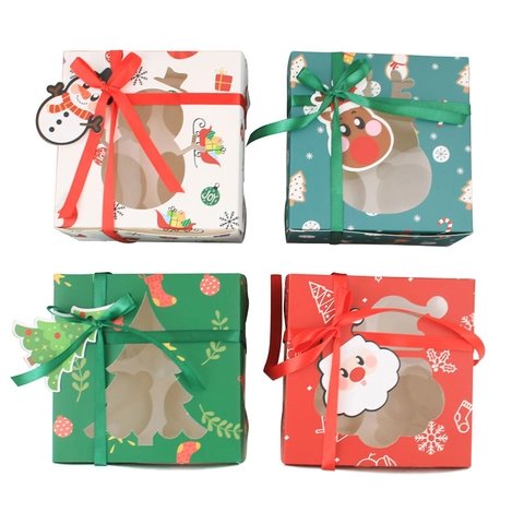 Weihnachts Cupcake Verpackungsboxen Mit Einsätzen Weißer Karton Fenster Muffin Geschenkbox Für Feiertags Backen Partytüten