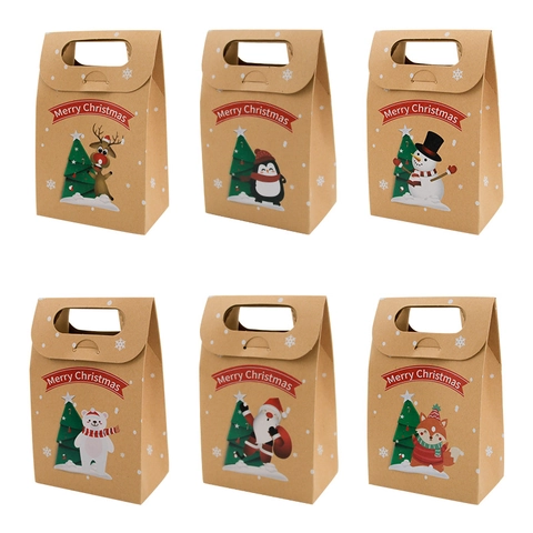 Weihnachten Kraftpapier Geschenktüten Mit Griffen Cartoon Weihnachtsmann Schneemann Rentier Muster Urlaub Süßigkeiten Kekse Verpackung Box Party