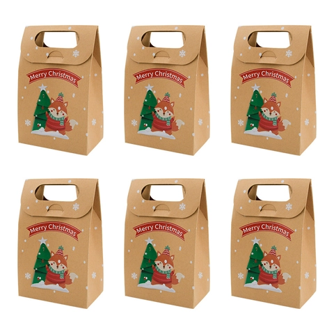 Weihnachten Kraftpapier Geschenktüten Mit Griffen Cartoon Weihnachtsmann Schneemann Rentier Muster Urlaub Süßigkeiten Kekse Verpackung Box Party