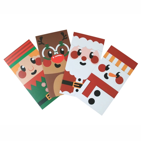 Weihnachtsgrusskarten Mit Umschlägen Und Aufklebern Cartoon Weihnachtsmann Schneemann Rentier Elfe Papier Feiertagsbotschaft
