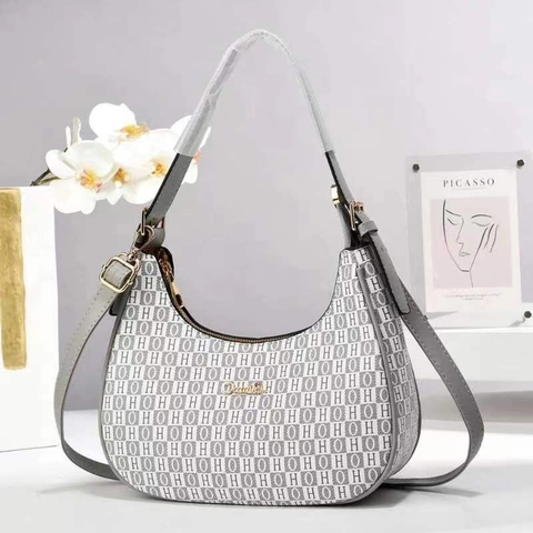 Monogramm Hobo Schultertasche PU Leder Halbmond Achseltasche Große Kapazität Retro Elegant Für Damen Alltag
