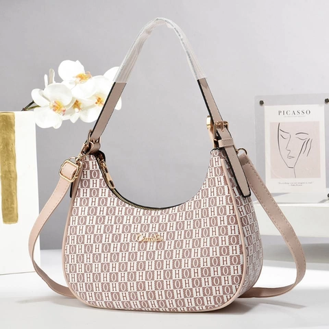 Monogramm Hobo Schultertasche PU Leder Halbmond Achseltasche Große Kapazität Retro Elegant Für Damen Alltag