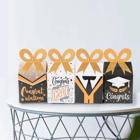Graduation Gift Boxes Candy Packaging Paperboard Graduation Party Decoration Congrats Grad Mortarboard Suit Design Gold Bow