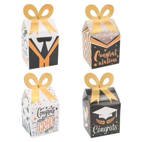Graduation Gift Boxes Candy Packaging Paperboard Graduation Party Decoration Congrats Grad Mortarboard Suit Design Gold Bow