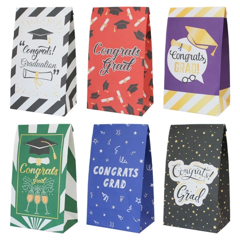 Abschlussfeier Papier Geschenktüten Kraftpapier Congrats Grad Doktorhut Design Partyartikel Snack Lebensmittel Verpackung Feier