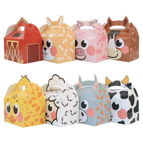 Cartoon Farm Animal Handheld Gift Boxes Cardboard Foldable Candy Box For Kids Birthday Party Favors Assorted Animal Designs