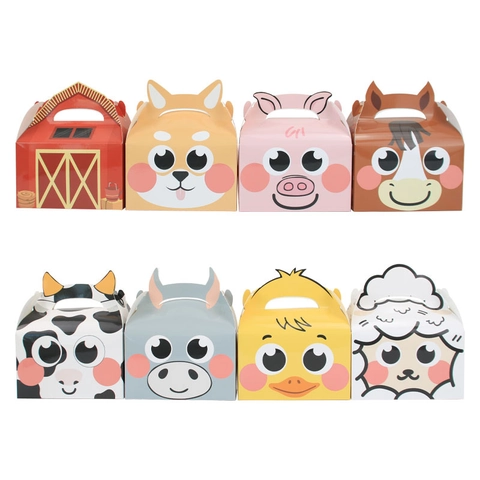 Cartoon Farm Animal Handheld Gift Boxes Cardboard Foldable Candy Box For Kids Birthday Party Favors Assorted Animal Designs