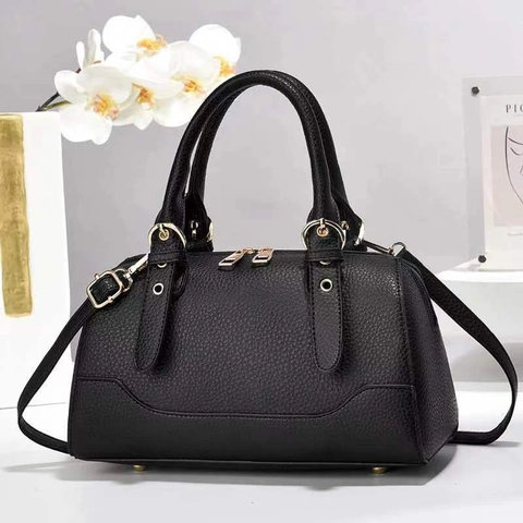 Borsa Boston da Donna in Pelle PU Grana di Ciottolo Grande Capacità Borsa a Mano Giuntata Versatile Borsa a Tracolla Hardware Oro
