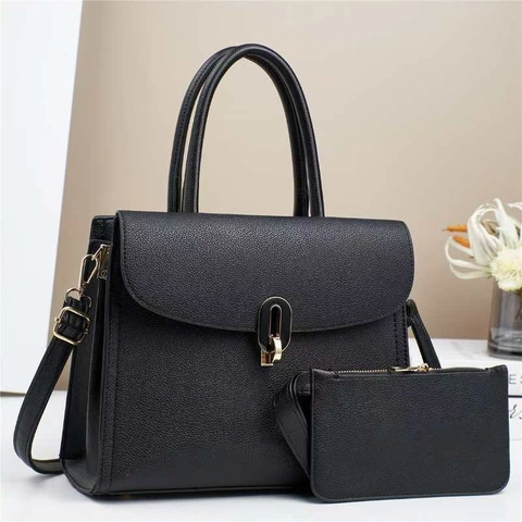 Women PU Leather Litchi Grain Handbag And Small Pouch Set Large Capacity Shoulder Crossbody Bag Functional Daily Fashion Accessory