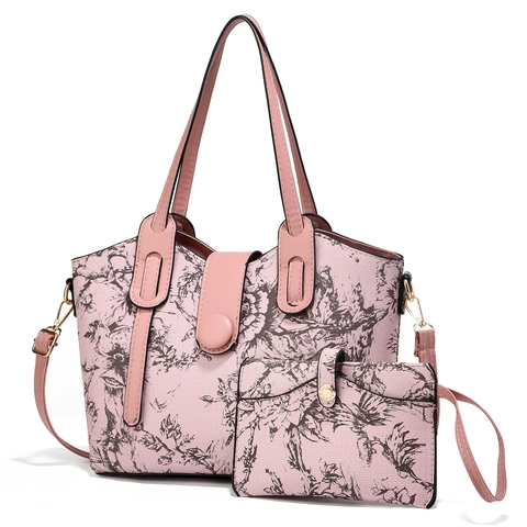 Dames Tote Tas Set Vintage Bloemen PU Leer Schoudertas Grote Capaciteit Handtas Met Bijpassend Tasje