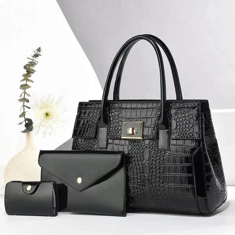 Crocodile Pattern PU Leather Tote Handbag Clutch And Pouch For Women Glossy Stone Texture Professional Shoulder Bag