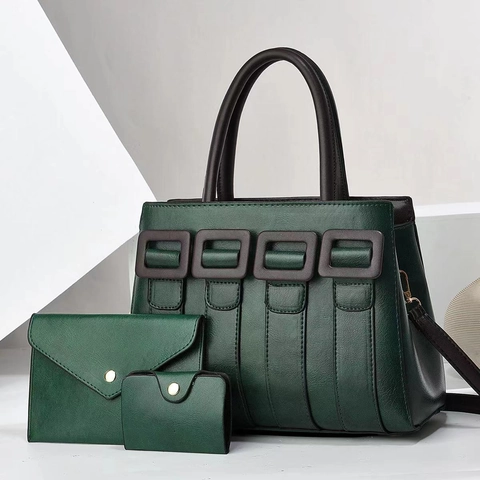 Women Tote Handbag With Clutch Wallet And Card Holder PU Leather Large Capacity Contrast Color Shoulder Bag Office Chic