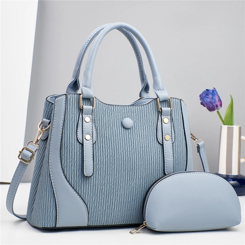 Women Pleated PU Leather Handbags Large Capacity Tote Shoulder Crossbody Bag And Pouch Fashion Casual Office Travel