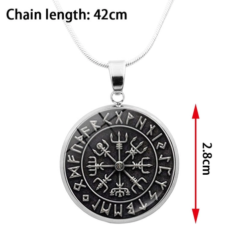Collar con Colgante de Brújula Vegvisir Vikingo Nórdico para Hombre Mujer Vidrio Retro Cobre Runas Amuleto Cadena de Serpiente Joyería Regalo