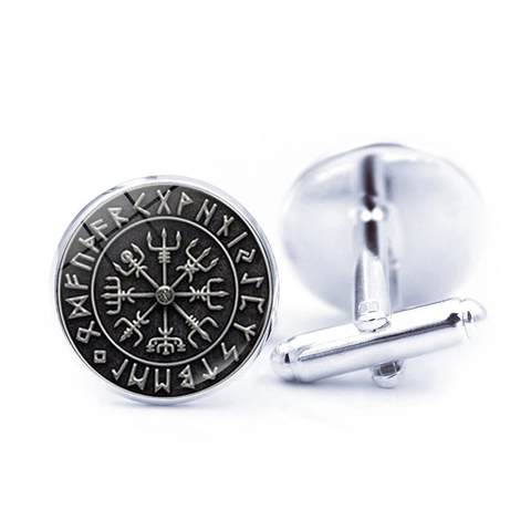 Noorse Viking Kompas Manchetknopen Zilveren Legering Glas Cabochon Vegvisir Odin Runen Valkyrie Wolf Heren Shirt Sieraden