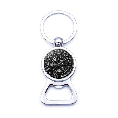 Nordic Viking Vegvisir Compass Bottle Opener Keychain Vintage Zinc Alloy Runes Helm Of Awe Metal Key Ring Pendant Gift Men Women