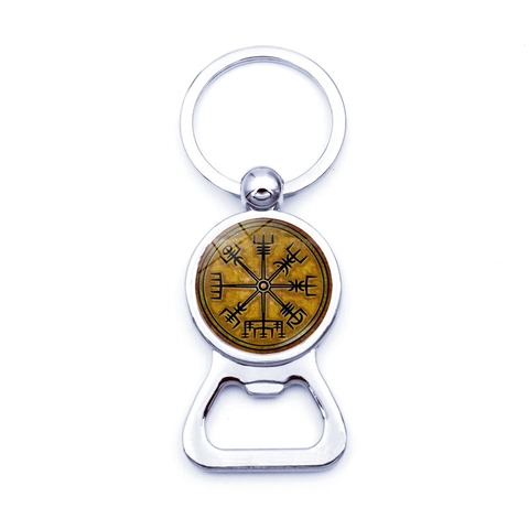 Nordic Viking Vegvisir Compass Bottle Opener Keychain Vintage Zinc Alloy Runes Helm Of Awe Metal Key Ring Pendant Gift Men Women